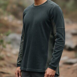 Kuhl Men's Organic Cotton Long Sleeve Crew Neck Shirt Two-Tone Green M ✨